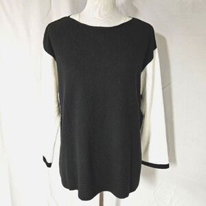 Margaret Winters NY Black & White Cotton Color Block Square Neck Knit Blouse